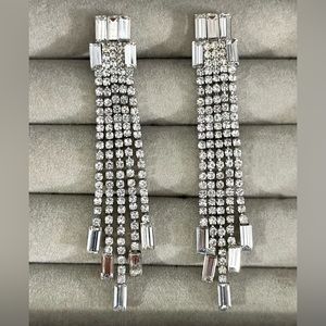 Statement Chandelier Earrings - Elegant Simulated Diamond Rhinestone Waterfall
